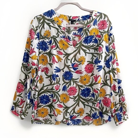 Ann Taylor Loft Tops - NEW Ann Taylor Floral Blouse top Vine Split Neck Long Sleeve Boho Top SMALL